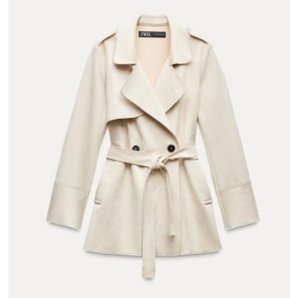 Zara - Faux Suede Trench Coat / XS / Tan / NWT